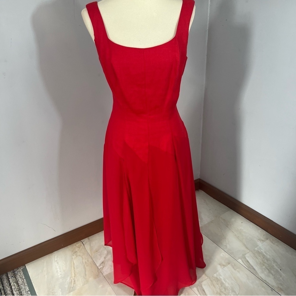 Vintage Kamisato Geary Roark red linen maxi dress classic formal cocktail vacay - Picture 4 of 12